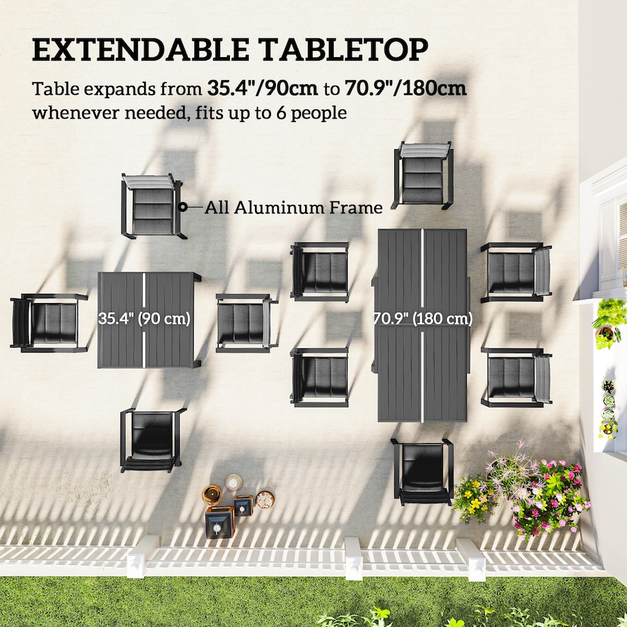 Image 968172_ALTMORE3.jpg, Product 968-172 / Price $699.99, Outsunny Patio Dining Set, Expandable Table, 6 Stackable Chairs, Black from Outsunny on TSC.ca's Home & Garden department