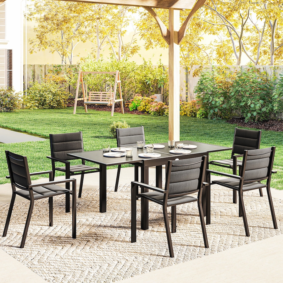Image 968172_ALTMORE7.jpg, Product 968-172 / Price $699.99, Outsunny Patio Dining Set, Expandable Table, 6 Stackable Chairs, Black from Outsunny on TSC.ca's Home & Garden department