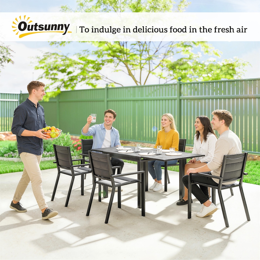 Image 968172_ALTMORE8.jpg, Product 968-172 / Price $699.99, Outsunny Patio Dining Set, Expandable Table, 6 Stackable Chairs, Black from Outsunny on TSC.ca's Home & Garden department