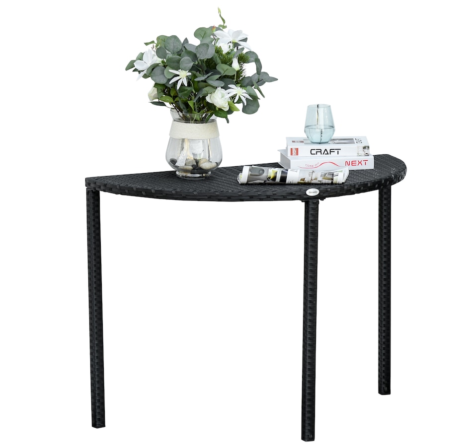 Image 968189.jpg, Product 968-189 / Price $79.99, Outsunny Half Round Side Table, Rattan Coffee Table with Metal Frame Black from Outsunny on TSC.ca's Home & Garden department