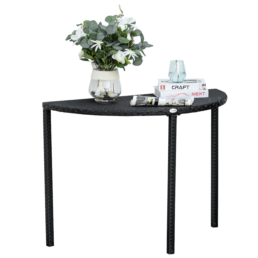 Image 968189.jpg, Product 968-189 / Price $79.99, Outsunny Half Round Side Table, Rattan Coffee Table with Metal Frame Black from Outsunny on TSC.ca's Home & Garden department