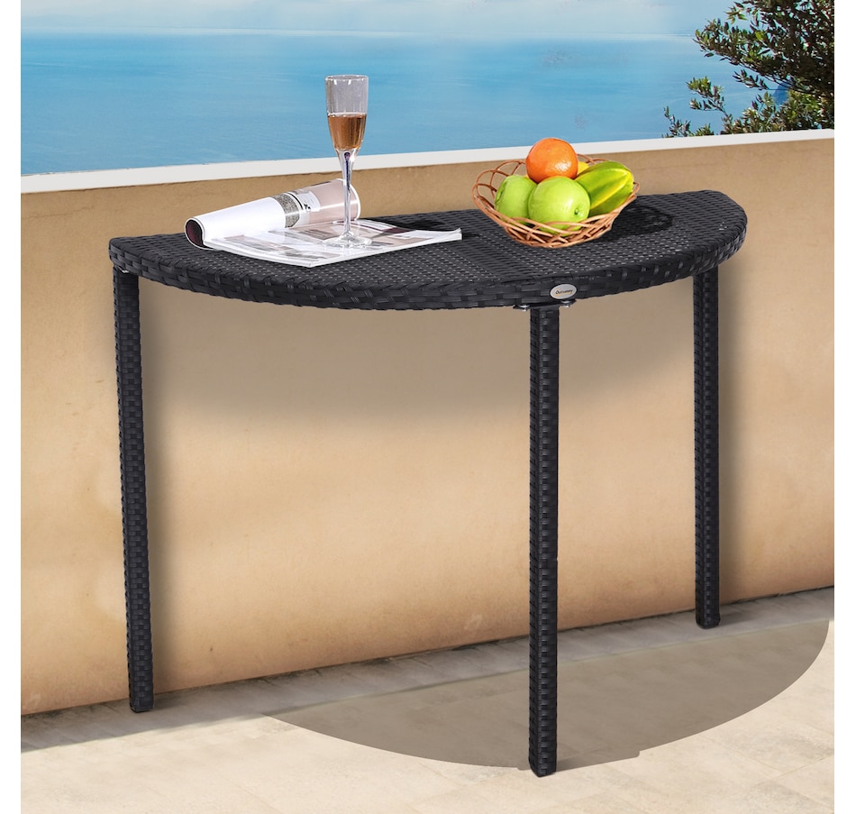 Image 968189_ALTMORE1.jpg, Product 968-189 / Price $79.99, Outsunny Half Round Side Table, Rattan Coffee Table with Metal Frame Black from Outsunny on TSC.ca's Home & Garden department