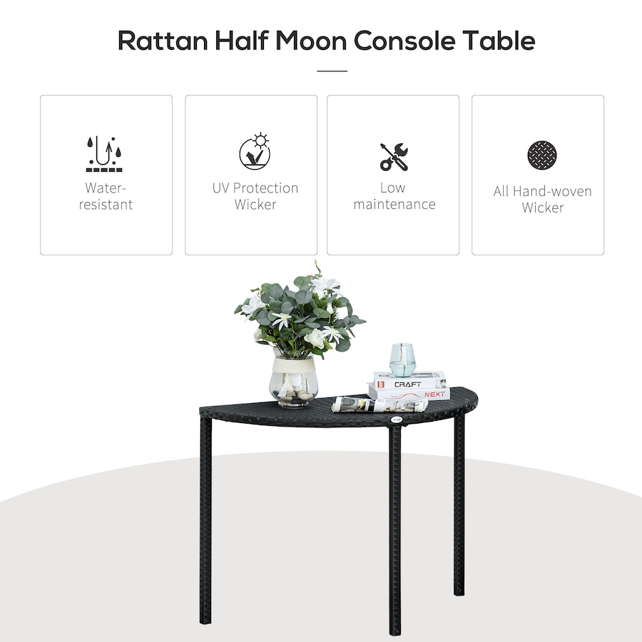 Image 968189_ALTMORE3.jpg, Product 968-189 / Price $79.99, Outsunny Half Round Side Table, Rattan Coffee Table with Metal Frame Black from Outsunny on TSC.ca's Home & Garden department