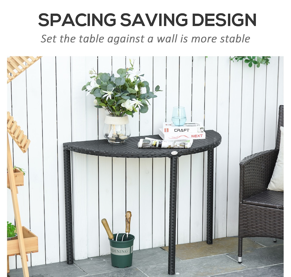 Image 968189_ALTMORE4.jpg, Product 968-189 / Price $79.99, Outsunny Half Round Side Table, Rattan Coffee Table with Metal Frame Black from Outsunny on TSC.ca's Home & Garden department
