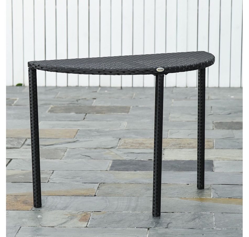 Image 968189_ALTMORE7.jpg, Product 968-189 / Price $79.99, Outsunny Half Round Side Table, Rattan Coffee Table with Metal Frame Black from Outsunny on TSC.ca's Home & Garden department
