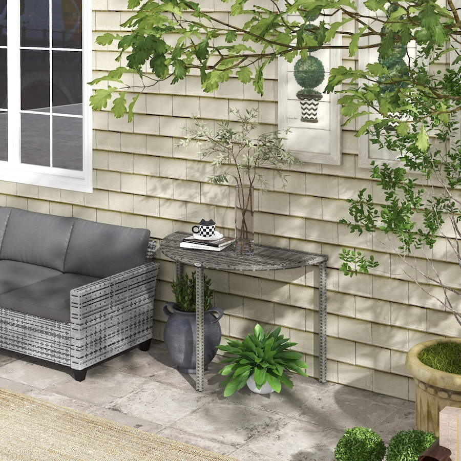 Image 968198_ALTMORE1.jpg, Product 968-198 / Price $79.99, Outsunny Half Round Side Table, Rattan Coffee Table with Metal Frame Grey from Outsunny on TSC.ca's Home & Garden department