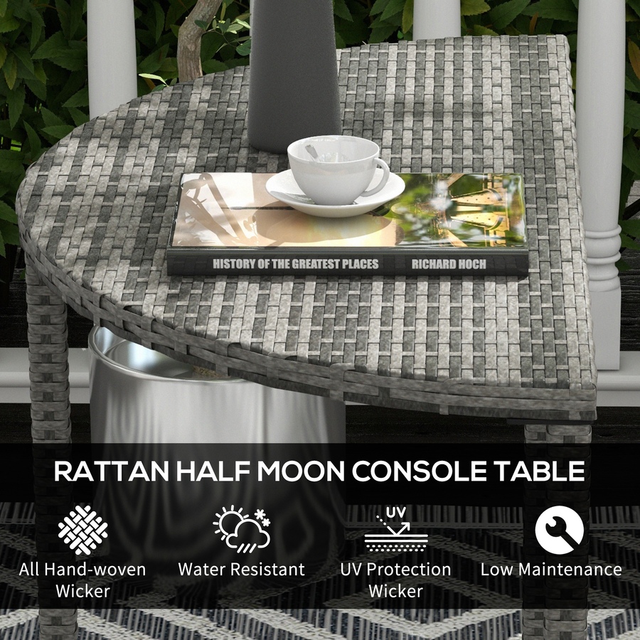 Image 968198_ALTMORE4.jpg, Product 968-198 / Price $79.99, Outsunny Half Round Side Table, Rattan Coffee Table with Metal Frame Grey from Outsunny on TSC.ca's Home & Garden department