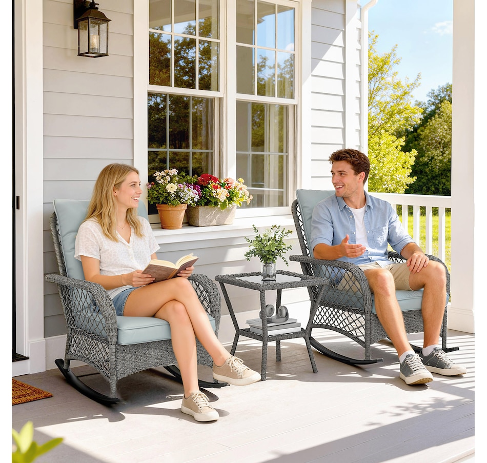 Image 968200_ALTMORE1.jpg, Product 968-200 / Price $359.99, Outsunny 3 Piece Wicker Patio Furniture Rocking Chair Bistro Set, Grey from Outsunny on TSC.ca's Home & Garden department