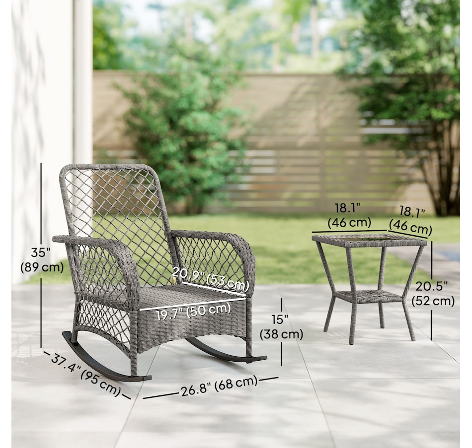 Image 968200_ALTMORE2.jpg, Product 968-200 / Price $359.99, Outsunny 3 Piece Wicker Patio Furniture Rocking Chair Bistro Set, Grey from Outsunny on TSC.ca's Home & Garden department