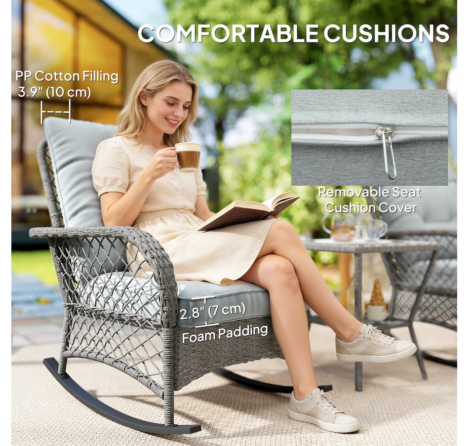 Image 968200_ALTMORE5.jpg, Product 968-200 / Price $359.99, Outsunny 3 Piece Wicker Patio Furniture Rocking Chair Bistro Set, Grey from Outsunny on TSC.ca's Home & Garden department
