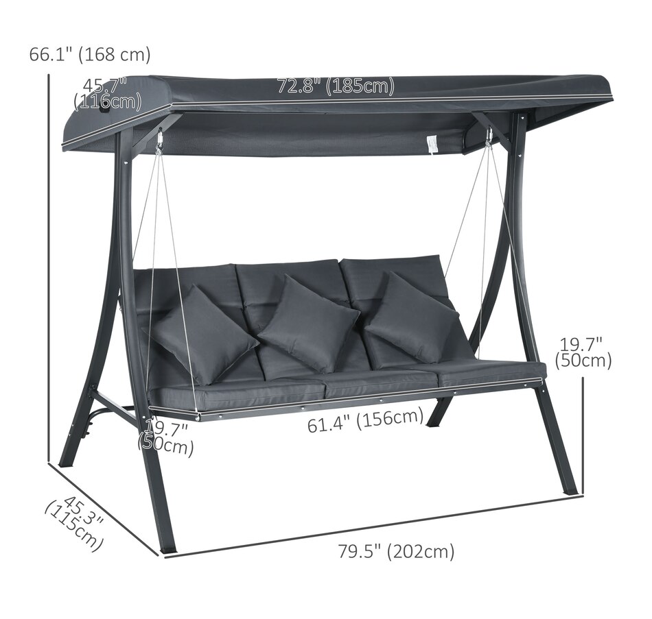 Image 968202_ALTMORE2.jpg, Product 968-202 / Price $319.99, Outsunny 3-Person Patio Swing Chair, Outdoor Porch Swing Bench, Dark Grey from Outsunny on TSC.ca's Home & Garden department