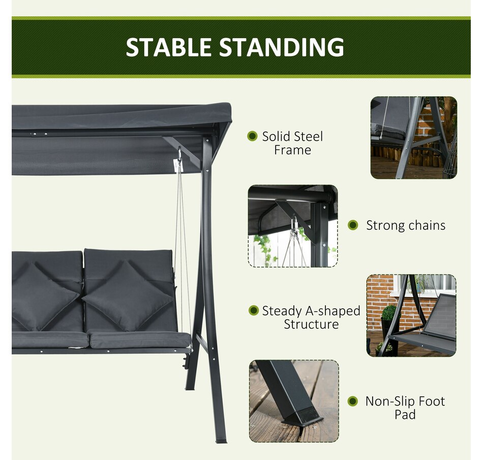 Image 968202_ALTMORE6.jpg, Product 968-202 / Price $319.99, Outsunny 3-Person Patio Swing Chair, Outdoor Porch Swing Bench, Dark Grey from Outsunny on TSC.ca's Home & Garden department