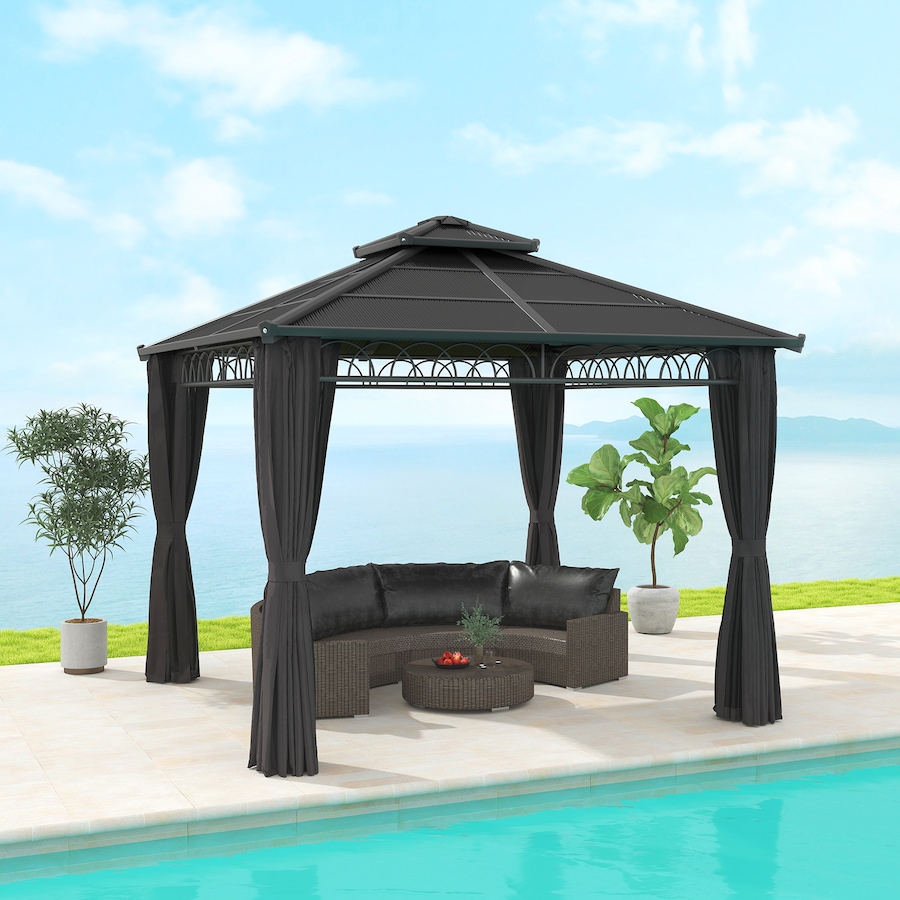 Image 968220_ALTMORE1.jpg, Product 968-220 / Price $829.99, Outsunny 10' x 10' Double Roof Hardtop Gazebo with Nettings Curtains Black from Outsunny on TSC.ca's Home & Garden department