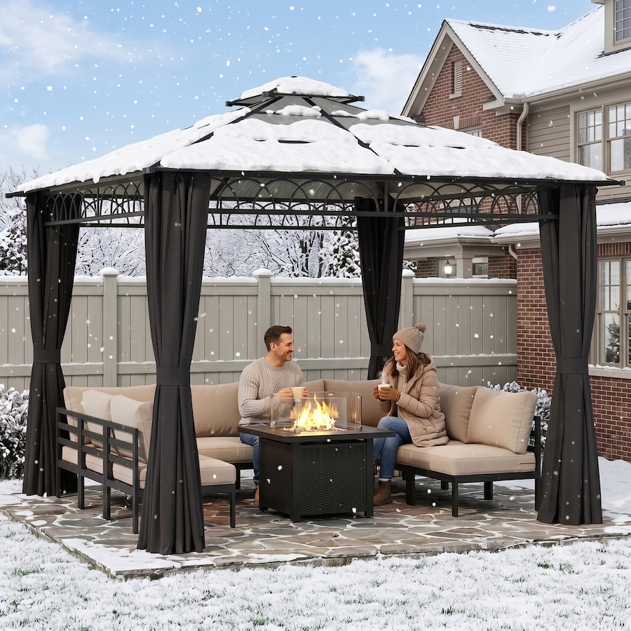 Image 968220_ALTMORE10.jpg, Product 968-220 / Price $829.99, Outsunny 10' x 10' Double Roof Hardtop Gazebo with Nettings Curtains Black from Outsunny on TSC.ca's Home & Garden department