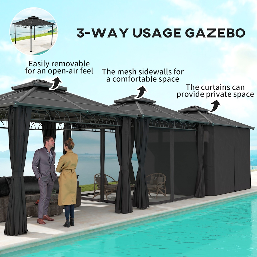 Image 968220_ALTMORE12.jpg, Product 968-220 / Price $829.99, Outsunny 10' x 10' Double Roof Hardtop Gazebo with Nettings Curtains Black from Outsunny on TSC.ca's Home & Garden department