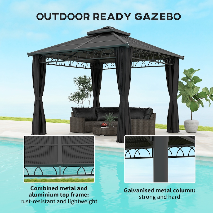Image 968220_ALTMORE13.jpg, Product 968-220 / Price $829.99, Outsunny 10' x 10' Double Roof Hardtop Gazebo with Nettings Curtains Black from Outsunny on TSC.ca's Home & Garden department