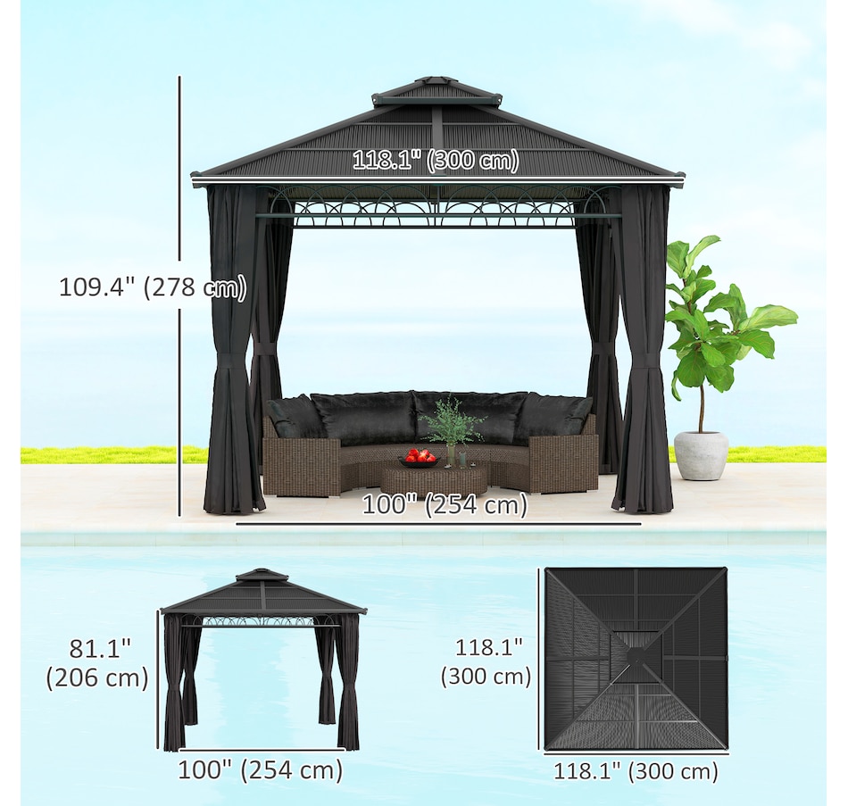 Image 968220_ALTMORE2.jpg, Product 968-220 / Price $849.99, Outsunny 10' x 10' Double Roof Hardtop Gazebo with Nettings Curtains Black from Outsunny on TSC.ca's Home & Garden department