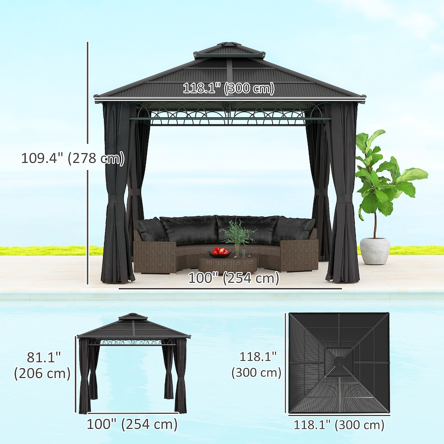 Image 968220_ALTMORE2.jpg, Product 968-220 / Price $829.99, Outsunny 10' x 10' Double Roof Hardtop Gazebo with Nettings Curtains Black from Outsunny on TSC.ca's Home & Garden department