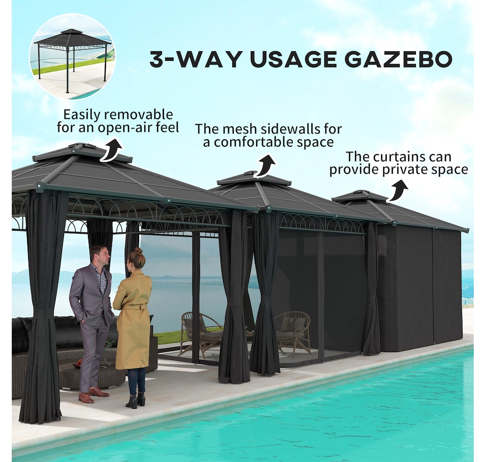 Image 968220_ALTMORE4.jpg, Product 968-220 / Price $849.99, Outsunny 10' x 10' Double Roof Hardtop Gazebo with Nettings Curtains Black from Outsunny on TSC.ca's Home & Garden department
