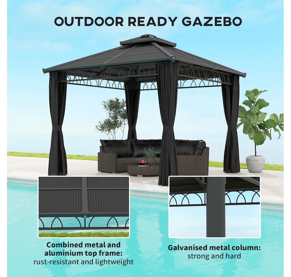 Image 968220_ALTMORE5.jpg, Product 968-220 / Price $849.99, Outsunny 10' x 10' Double Roof Hardtop Gazebo with Nettings Curtains Black from Outsunny on TSC.ca's Home & Garden department