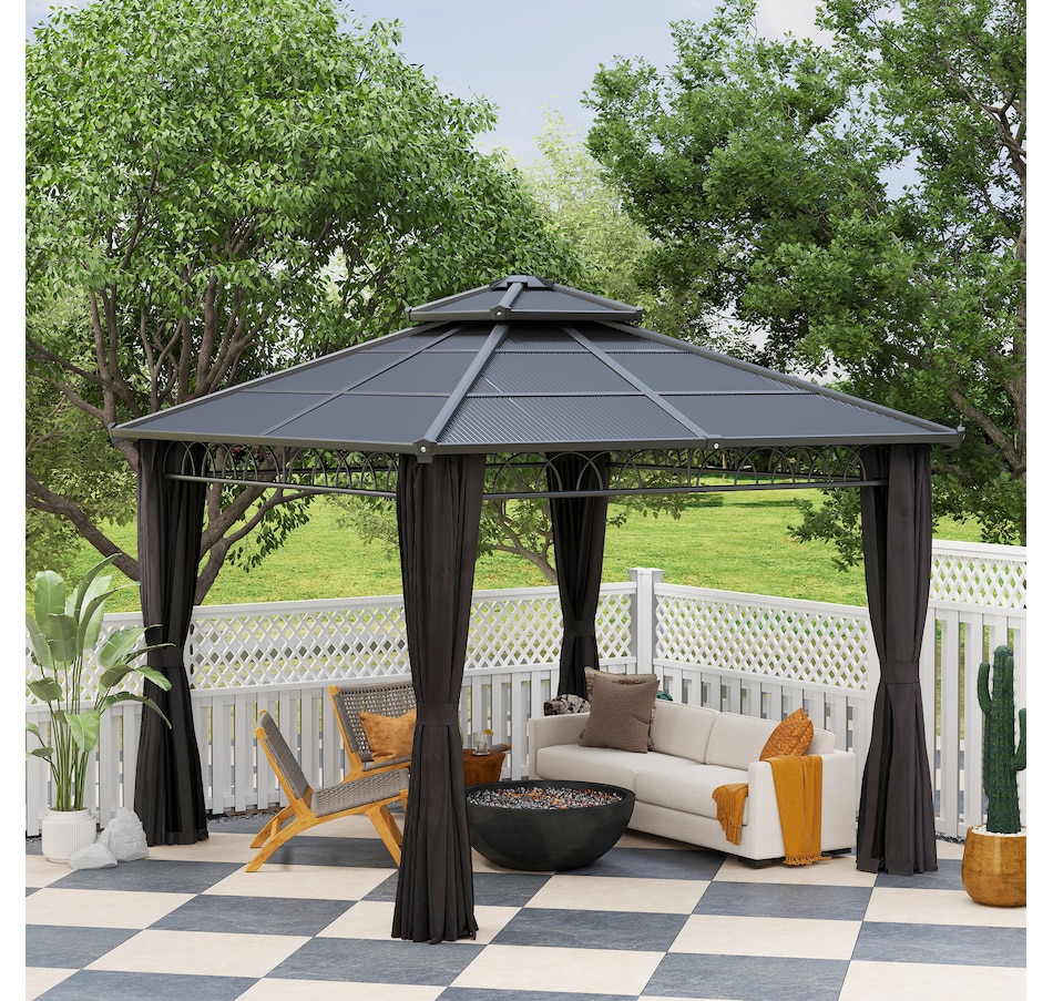 Image 968220_ALTMORE7.jpg, Product 968-220 / Price $849.99, Outsunny 10' x 10' Double Roof Hardtop Gazebo with Nettings Curtains Black from Outsunny on TSC.ca's Home & Garden department
