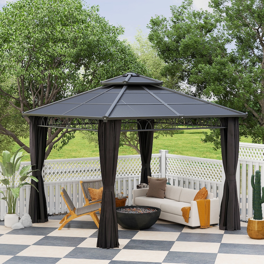 Image 968220_ALTMORE7.jpg, Product 968-220 / Price $829.99, Outsunny 10' x 10' Double Roof Hardtop Gazebo with Nettings Curtains Black from Outsunny on TSC.ca's Home & Garden department