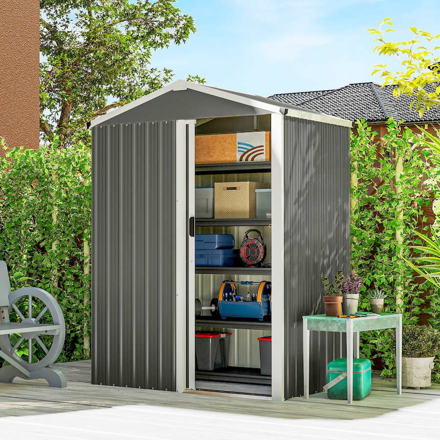 Image 968228_ALTMORE1.jpg, Product 968-228 / Price $199.99, Outsunny 4.5 x 3ft Outdoor Storage Shed, Metal Garden Shed, Light Grey from Outsunny on TSC.ca's Home & Garden department