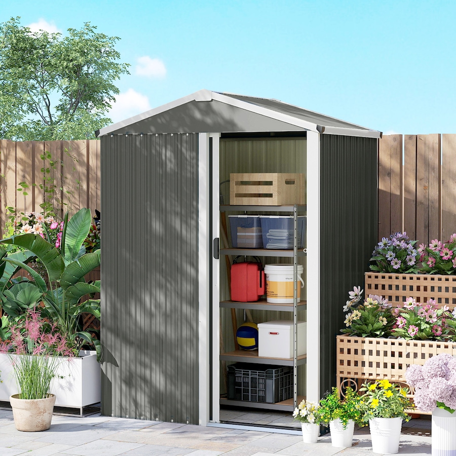 Image 968228_ALTMORE11.jpg, Product 968-228 / Price $219.99, Outsunny 4.5 x 3ft Outdoor Storage Shed, Metal Garden Shed, Light Grey from Outsunny on TSC.ca's Home & Garden department