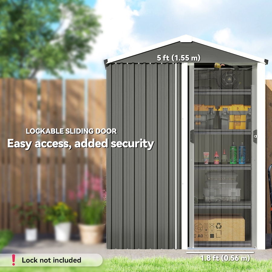Image 968228_ALTMORE4.jpg, Product 968-228 / Price $199.99, Outsunny 4.5 x 3ft Outdoor Storage Shed, Metal Garden Shed, Light Grey from Outsunny on TSC.ca's Home & Garden department