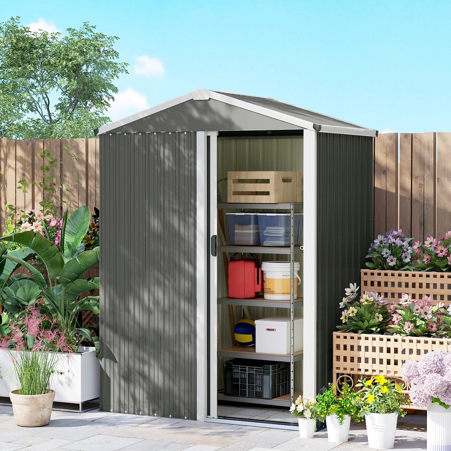 Image 968228_ALTMORE7.jpg, Product 968-228 / Price $199.99, Outsunny 4.5 x 3ft Outdoor Storage Shed, Metal Garden Shed, Light Grey from Outsunny on TSC.ca's Home & Garden department