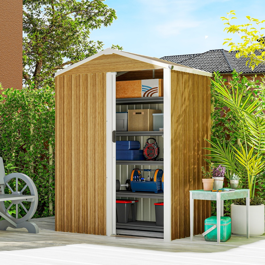 Image 968240_ALTMORE1.jpg, Product 968-240 / Price $179.99, Outsunny 4.5 x 3ft Outdoor Storage Shed, Metal Garden Shed, Wood Grain from Outsunny on TSC.ca's Home & Garden department