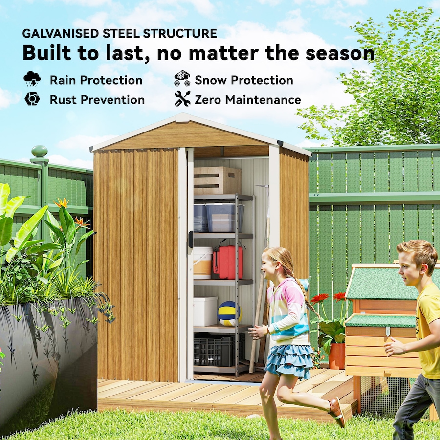 Image 968240_ALTMORE3.jpg, Product 968-240 / Price $179.99, Outsunny 4.5 x 3ft Outdoor Storage Shed, Metal Garden Shed, Wood Grain from Outsunny on TSC.ca's Home & Garden department