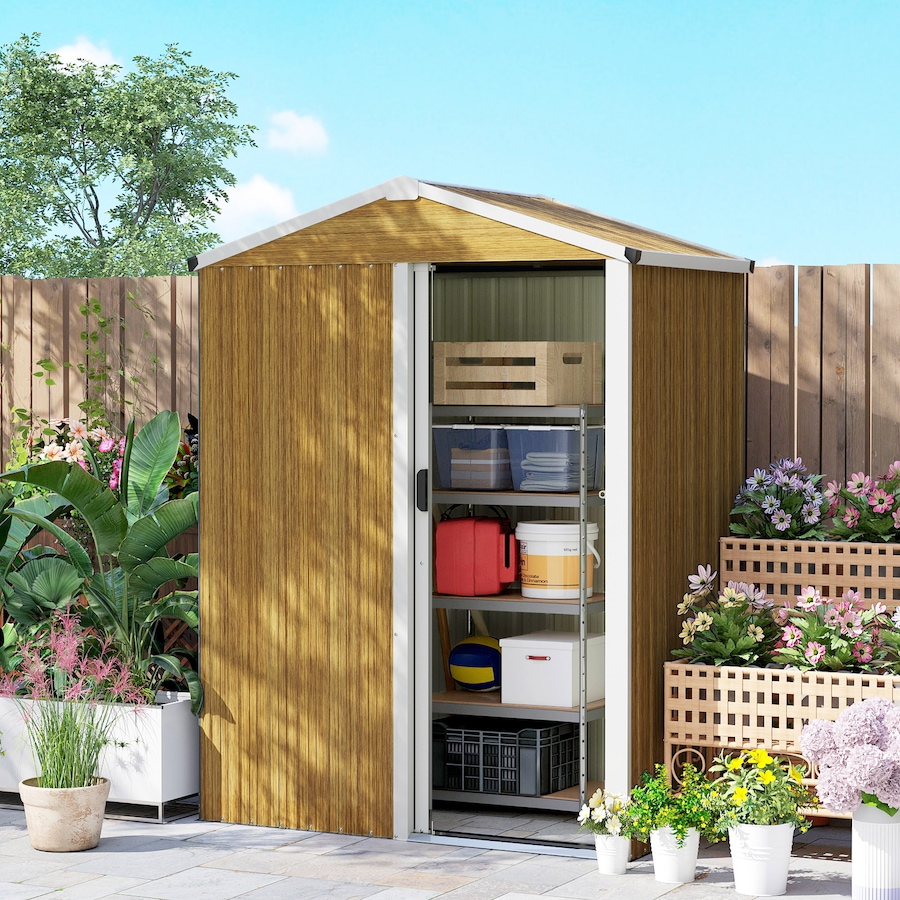 Image 968240_ALTMORE7.jpg, Product 968-240 / Price $179.99, Outsunny 4.5 x 3ft Outdoor Storage Shed, Metal Garden Shed, Wood Grain from Outsunny on TSC.ca's Home & Garden department