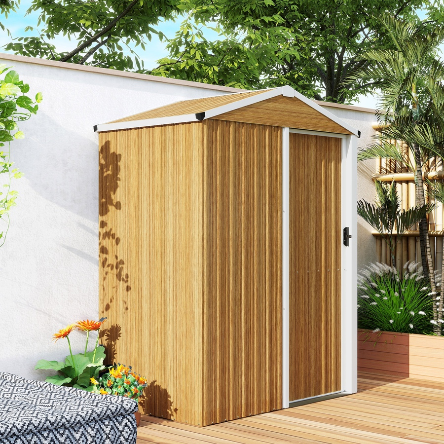 Image 968240_ALTMORE8.jpg, Product 968-240 / Price $179.99, Outsunny 4.5 x 3ft Outdoor Storage Shed, Metal Garden Shed, Wood Grain from Outsunny on TSC.ca's Home & Garden department