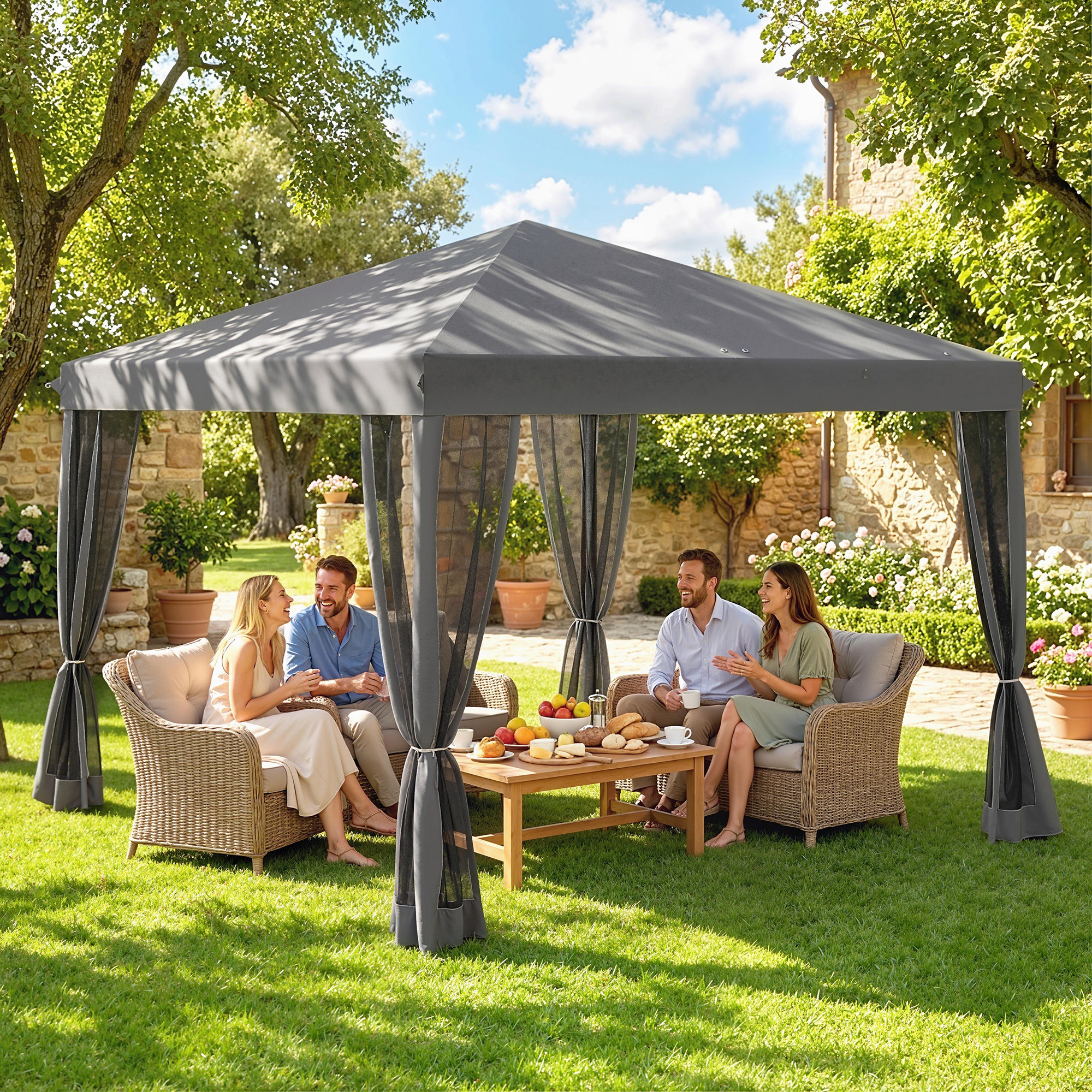 Outsunny 10' x 10' Pop Up Canopy Tent Gazebo with Removable Mesh