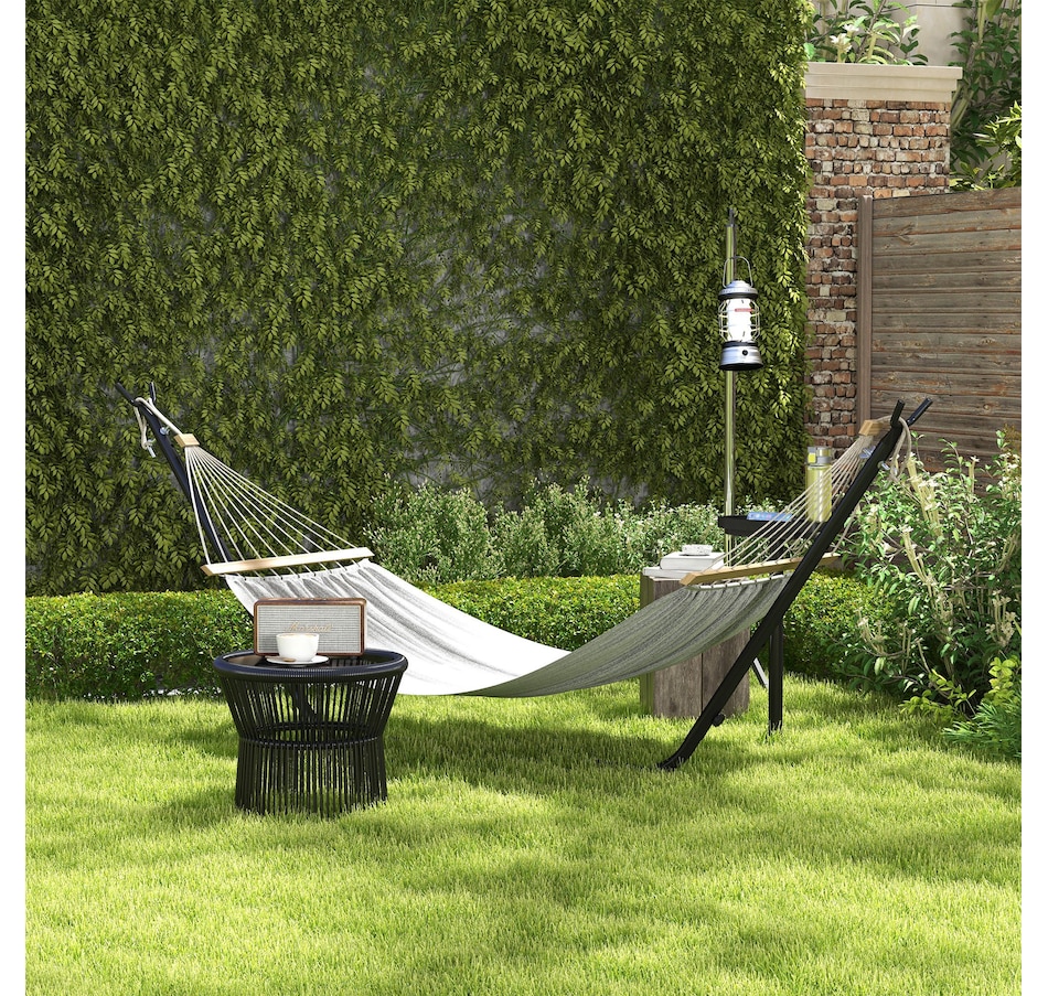 Image 968269_ALTMORE1.jpg, Product 968-269 / Price $114.99, Outsunny 10' Hammock Stand with Side Tray, Hammock Chair Stand Only, Black from Outsunny on TSC.ca's Home & Garden department