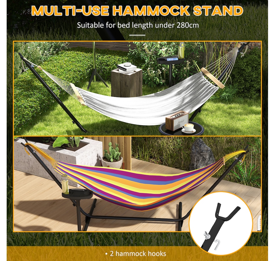 Image 968269_ALTMORE4.jpg, Product 968-269 / Price $114.99, Outsunny 10' Hammock Stand with Side Tray, Hammock Chair Stand Only, Black from Outsunny on TSC.ca's Home & Garden department