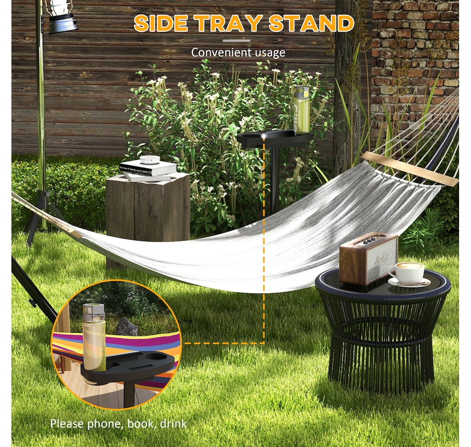 Image 968269_ALTMORE5.jpg, Product 968-269 / Price $114.99, Outsunny 10' Hammock Stand with Side Tray, Hammock Chair Stand Only, Black from Outsunny on TSC.ca's Home & Garden department