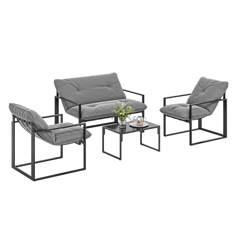 Image 968286.jpg, Product 968-286 / Price $285.99, Outsunny 4 Piece Patio Furniture Set with Tempered Glass Table Light Grey from Outsunny on TSC.ca's Home & Garden department