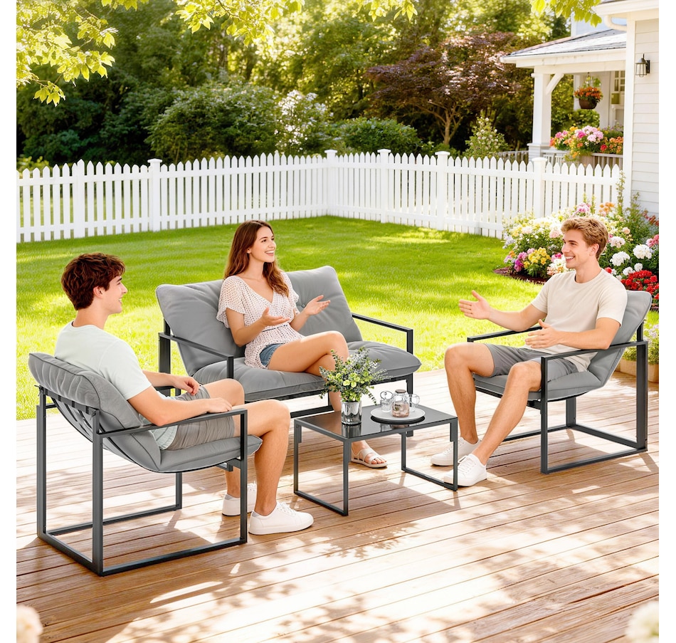 Image 968286_ALTMORE1.jpg, Product 968-286 / Price $285.99, Outsunny 4 Piece Patio Furniture Set with Tempered Glass Table Light Grey from Outsunny on TSC.ca's Home & Garden department