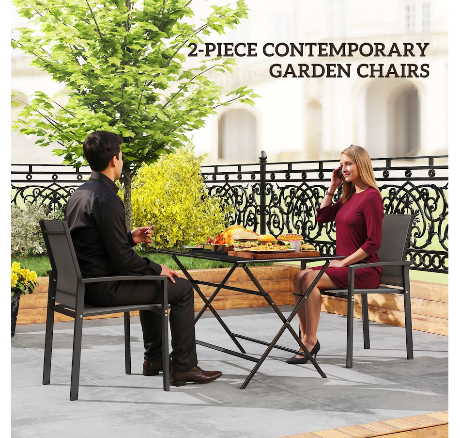Image 968287_ALTMORE3.jpg, Product 968-287 / Price $99.99, Outsunny Set of 2 Outdoor Garden Chairs, Stackable Patio Dining Chairs from Outsunny on TSC.ca's Home & Garden department