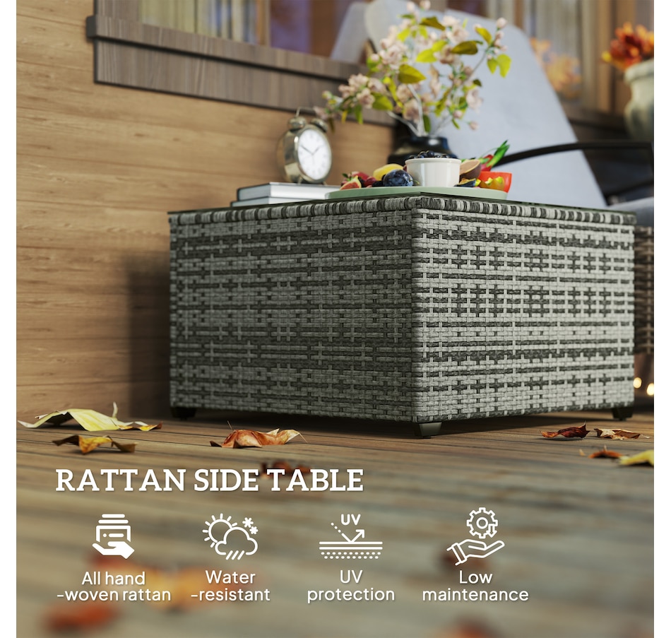 Image 968292_ALTMORE3.jpg, Product 968-292 / Price $89.99, Outsunny 24.4" Patio Wicker Coffee Table, PE Rattan Side Tables Light Grey from Outsunny on TSC.ca's Home & Garden department