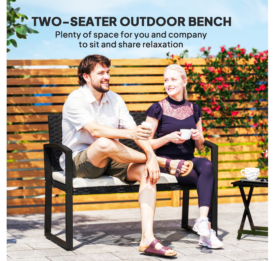 Image 968304_ALTMORE3.jpg, Product 968-304 / Price $139.99, Outsunny 2 Seater Wicker Outdoor Bench Patio Loveseat with Cushion, Beige from Outsunny on TSC.ca's Home & Garden department
