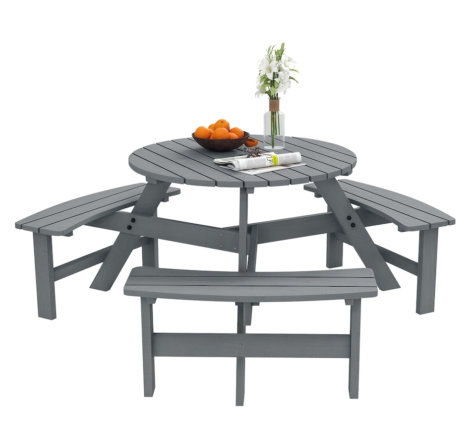 Image 968306.jpg, Product 968-306 / Price $199.99, Outsunny Picnic Table Bench Set with Umbrella Hole for 6 People Grey from Outsunny on TSC.ca's Home & Garden department