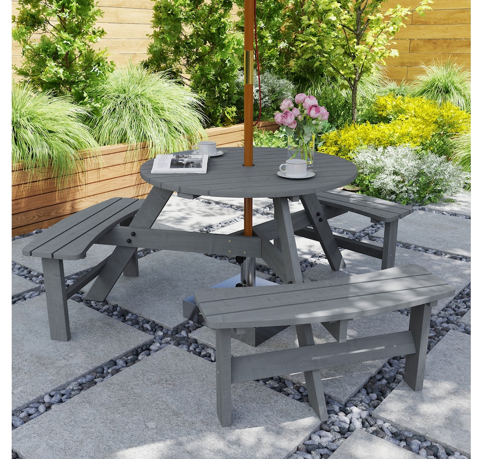 Image 968306_ALTMORE1.jpg, Product 968-306 / Price $199.99, Outsunny Picnic Table Bench Set with Umbrella Hole for 6 People Grey from Outsunny on TSC.ca's Home & Garden department