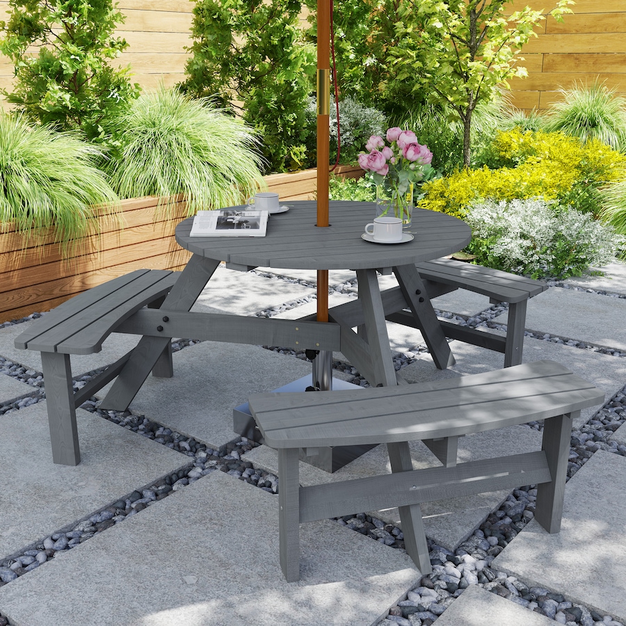 Image 968306_ALTMORE1.jpg, Product 968-306 / Price $219.99, Outsunny Picnic Table Bench Set with Umbrella Hole for 6 People Grey from Outsunny on TSC.ca's Home & Garden department