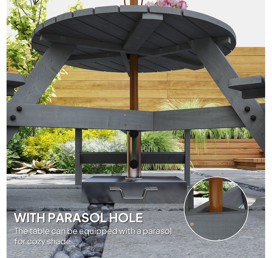 Image 968306_ALTMORE3.jpg, Product 968-306 / Price $199.99, Outsunny Picnic Table Bench Set with Umbrella Hole for 6 People Grey from Outsunny on TSC.ca's Home & Garden department