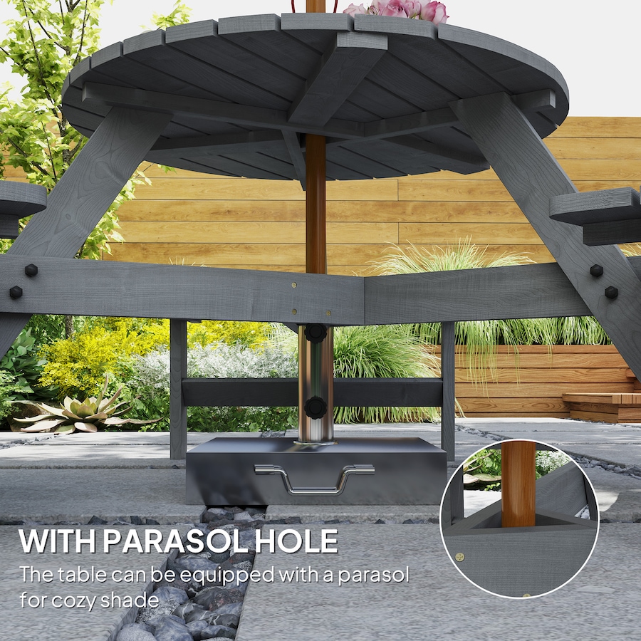 Image 968306_ALTMORE3.jpg, Product 968-306 / Price $219.99, Outsunny Picnic Table Bench Set with Umbrella Hole for 6 People Grey from Outsunny on TSC.ca's Home & Garden department