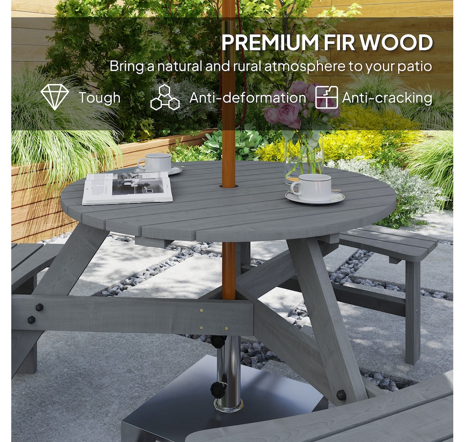 Image 968306_ALTMORE4.jpg, Product 968-306 / Price $199.99, Outsunny Picnic Table Bench Set with Umbrella Hole for 6 People Grey from Outsunny on TSC.ca's Home & Garden department
