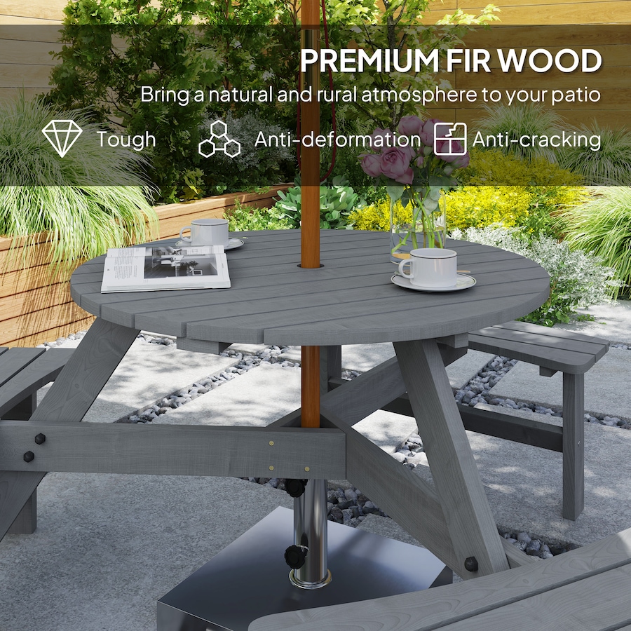 Image 968306_ALTMORE4.jpg, Product 968-306 / Price $219.99, Outsunny Picnic Table Bench Set with Umbrella Hole for 6 People Grey from Outsunny on TSC.ca's Home & Garden department